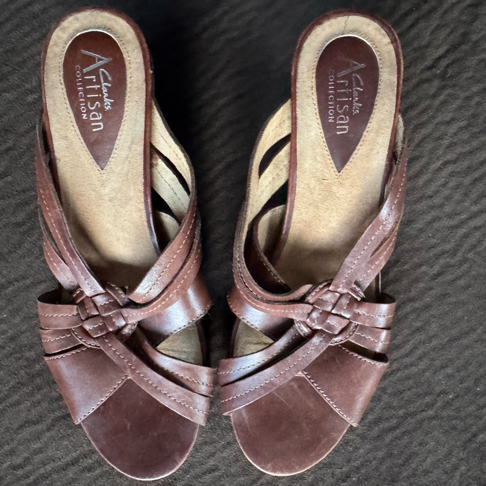 Clarks Artisan Brown Leather Mules